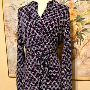 Sz S Laundry by Design Navy and Burgundy Geometric Jersey Dress